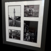 Framed picture of four photographs of buildings