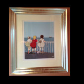 Framed picture of three women over the sea